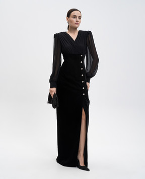 Alessandra Rich Черное бархатное платье макси FABX4144F2603