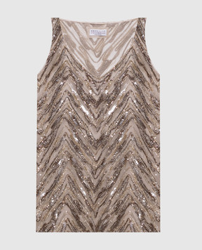 Brunello Cucinelli Бежевий топ із шовку з вишивкою та паєтками MF940HN602