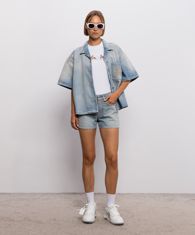 Off-White Голубая джинсовая рубашка с эффектом потертости 2FA00585T изображение 2