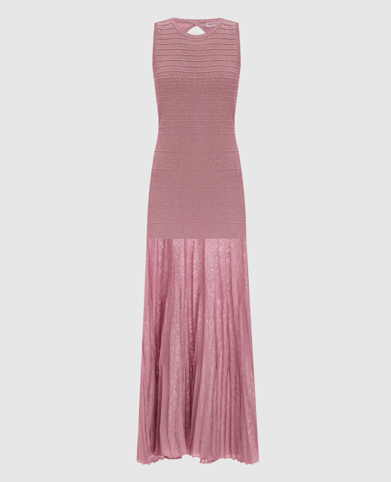 Розовое платье миди с люрексом