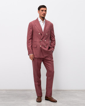 Brunello Cucinelli Бордовый костюм из шерсти, шелка и льна MZ401LDPH