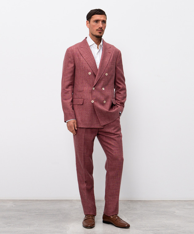 Brunello Cucinelli Бордовый костюм из шерсти, шелка и льна MZ401LDPH изображение 3