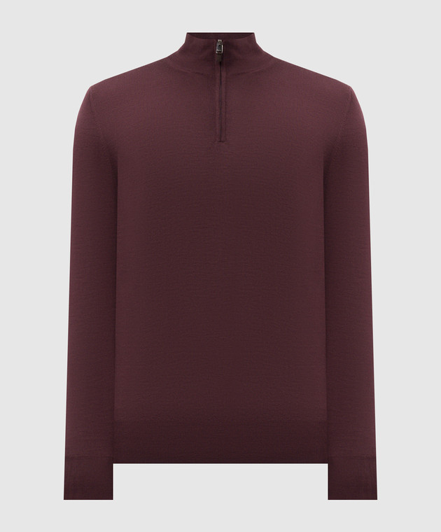 Canali Бордовый джемпер из шерсти с молнией MK01149C0015