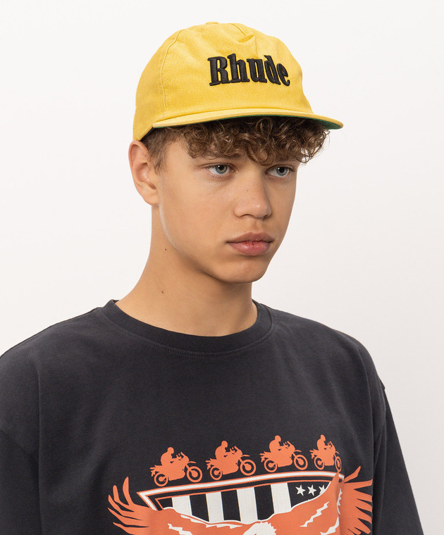 Rhude Жовта шкіряна кепка з вишивкою логотипа RHFW26HA01741 зображення 2
