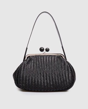 Max Mara Weekend Черная кожаная плетеная сумка AERE WKAERE