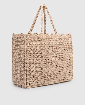 Twinset Бежева плетена сумка з вишивкою логотипа 261TB7510