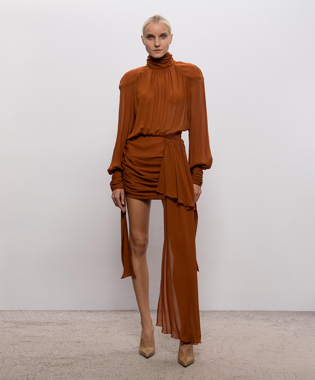 Rowen Rose Коричневое платье мини со шлейфом DRSRR479 изображение 3