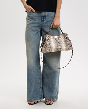 YUZEFI Бежевая кожаная сумка Gyoza с тиснением под кожу рептилии GYOZAEMBOSSEDLEATHER