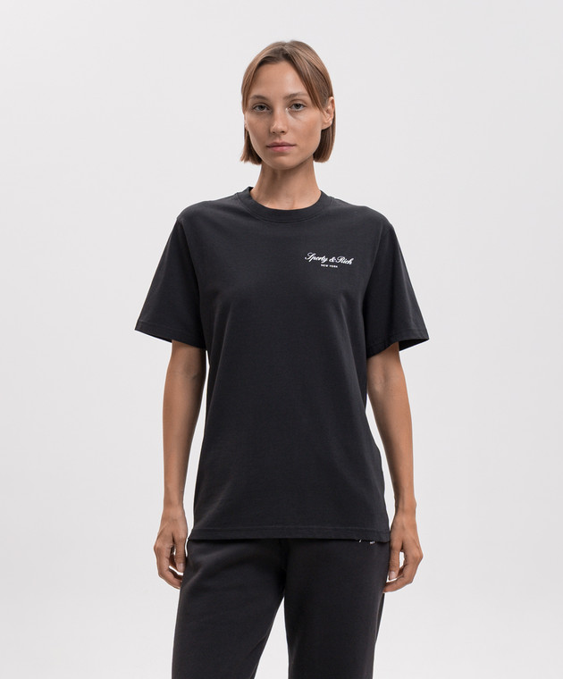 Sporty & Rich Черная футболка прямого кроя с принтом логотипа NY TO11971329BA02 изображение 3