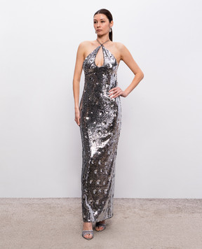 Nissa Серебристое платье с пайетками и кристаллами RRS16288