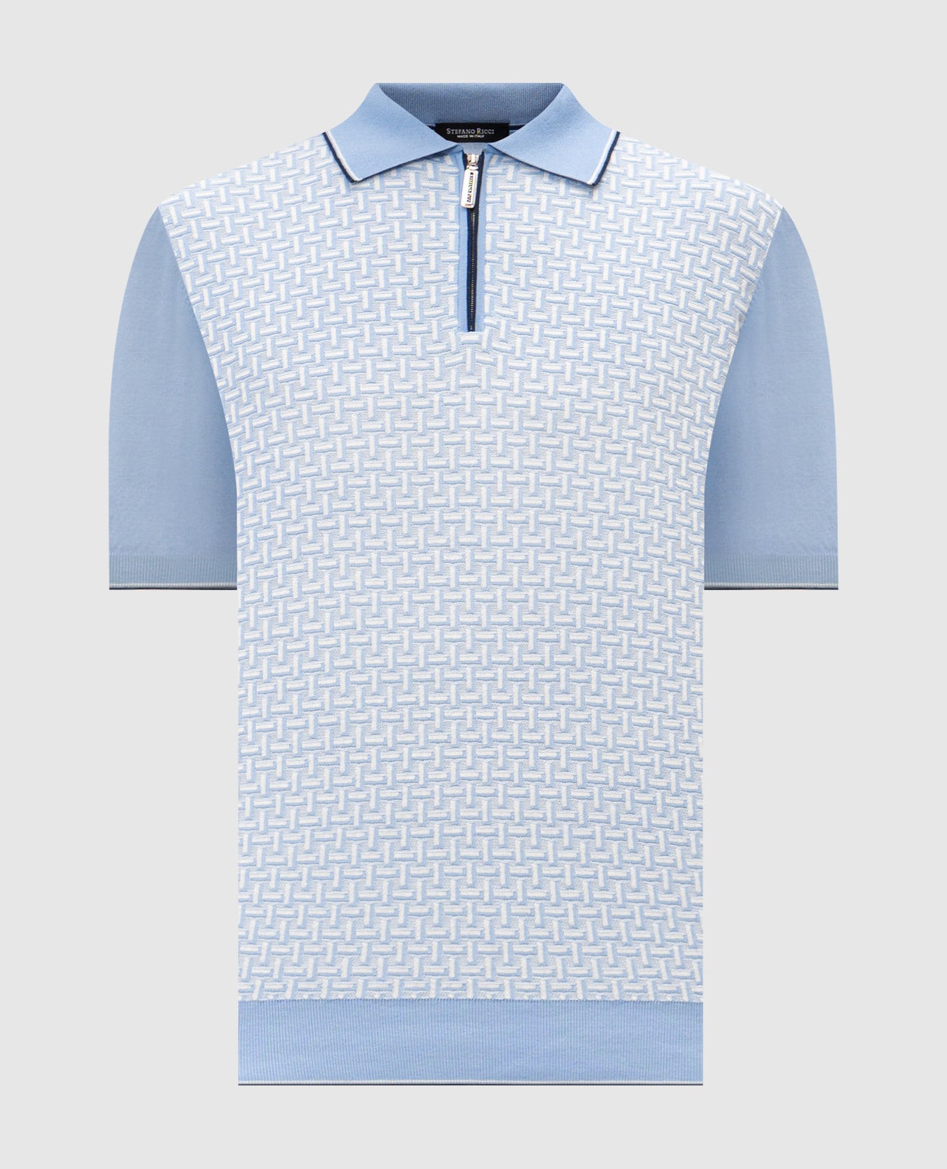 Голубое поло с шелком в узоре