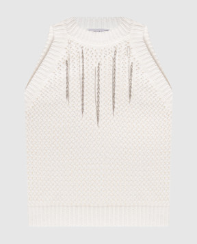 Peserico Білий ажурний топ з ланцюжком моніль A98210F03R09119
