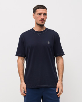 Brunello Cucinelli Синяя футболка с вышивкой эмблемы M0B131328G