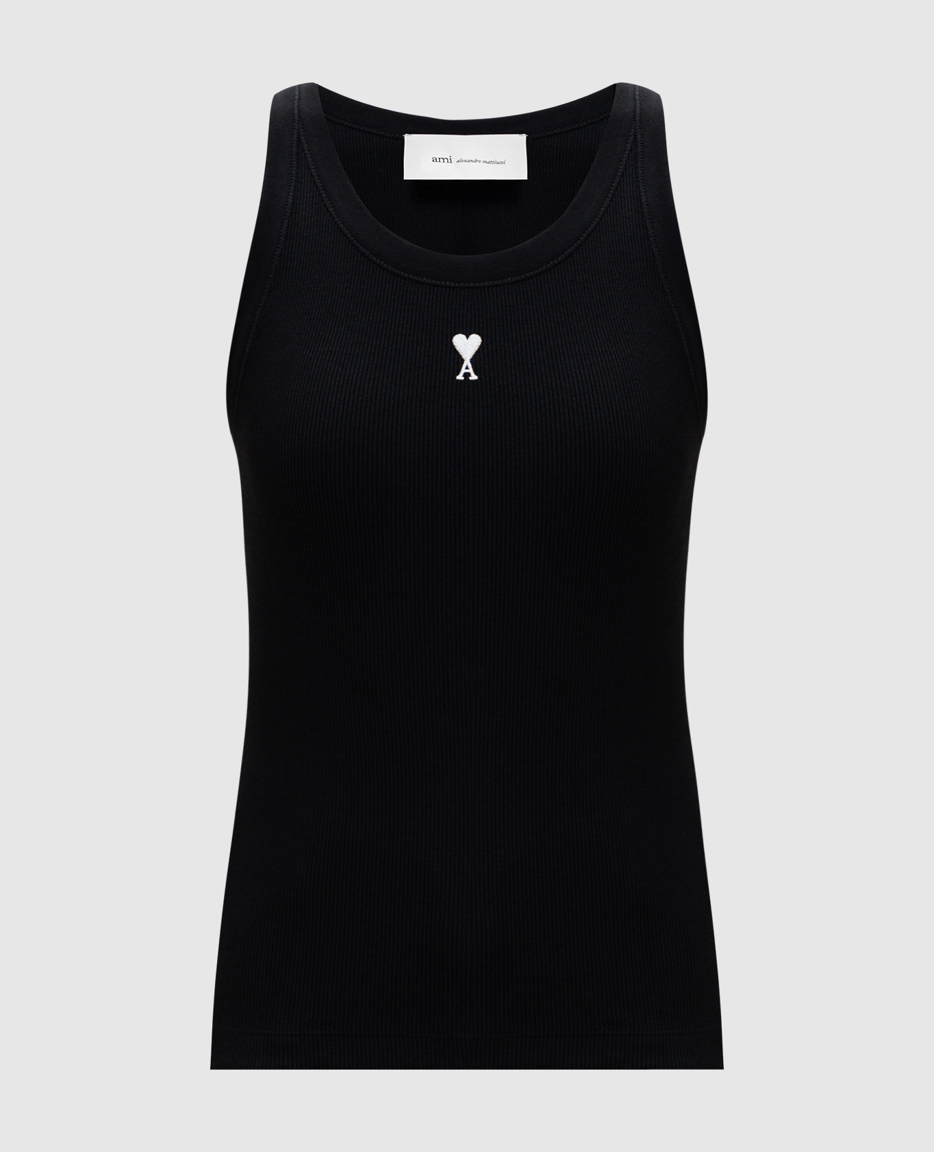 Черная майка в рубчике с вышивкой эмблемы