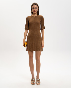 Twinset Коричнева сукня в рубчик з люрексом 261TP3040