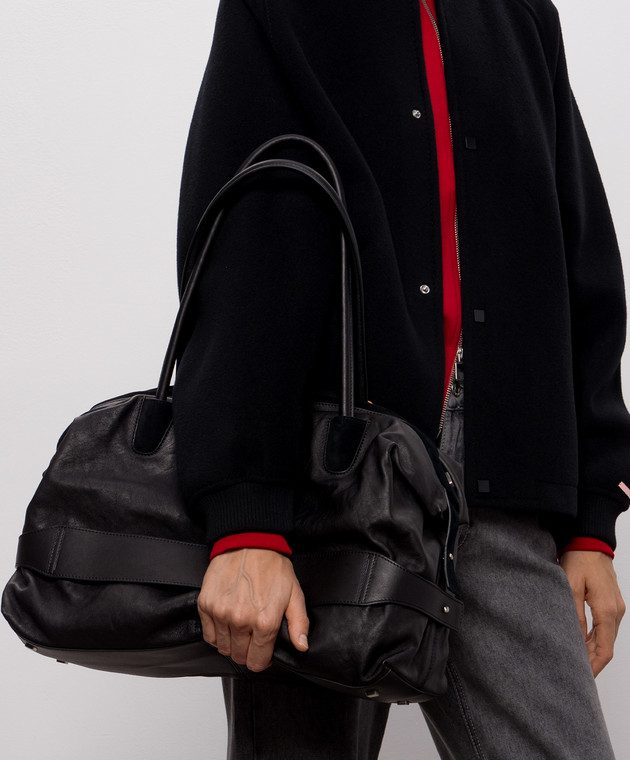 Max & Co Черная кожаная сумка-тоут SAMBAG MCASAMBAG изображение 2