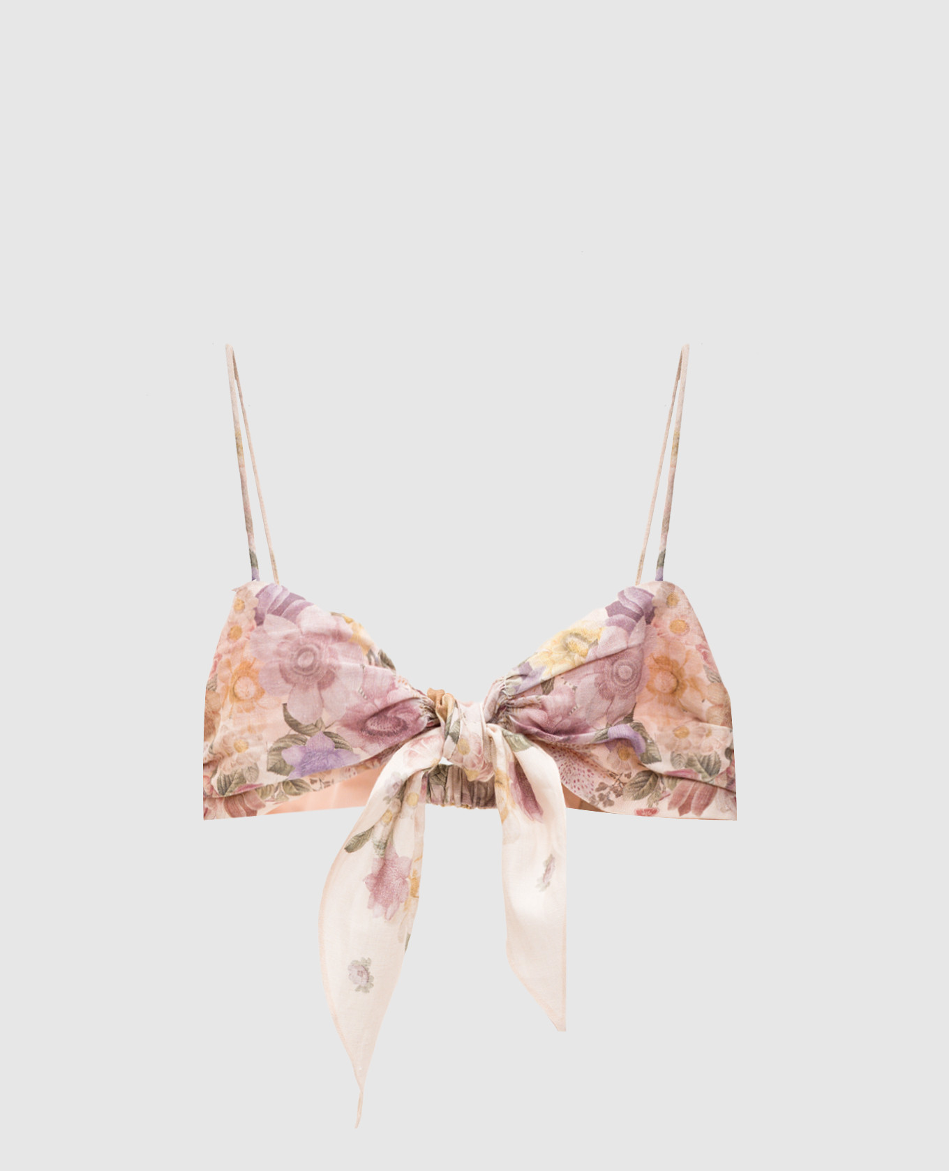 Бежевий топ з льону в квітковий принт