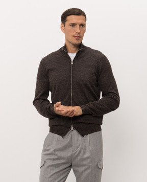 Brunello Cucinelli Коричневий меланжевий кардиган з кашеміру, шовку та льону MSY00106