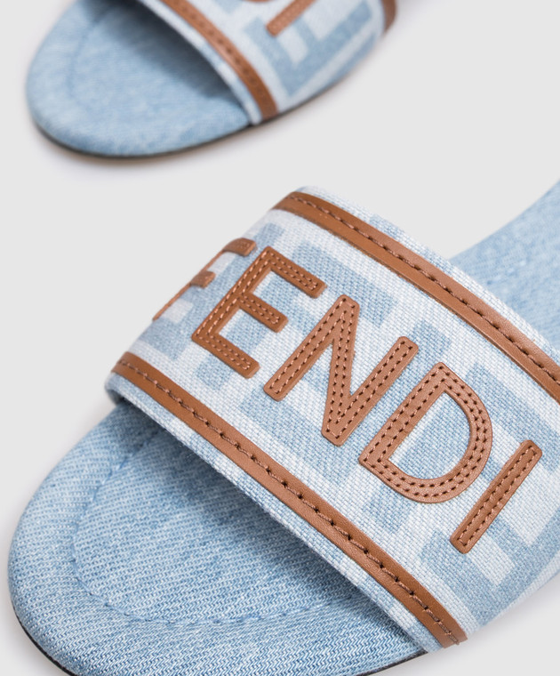 Fendi Голубые шлепанцы с логотипом с эффектом денима 8R8092AY2Z изображение 5