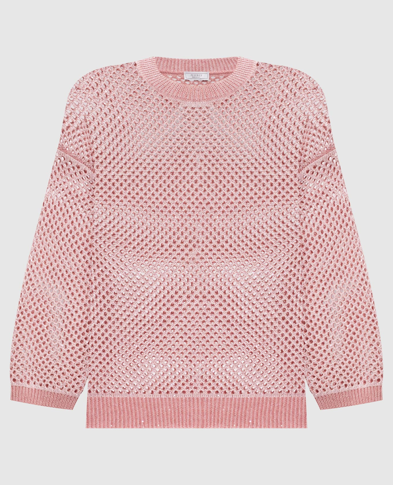 Розовый ажурный джемпер с льном