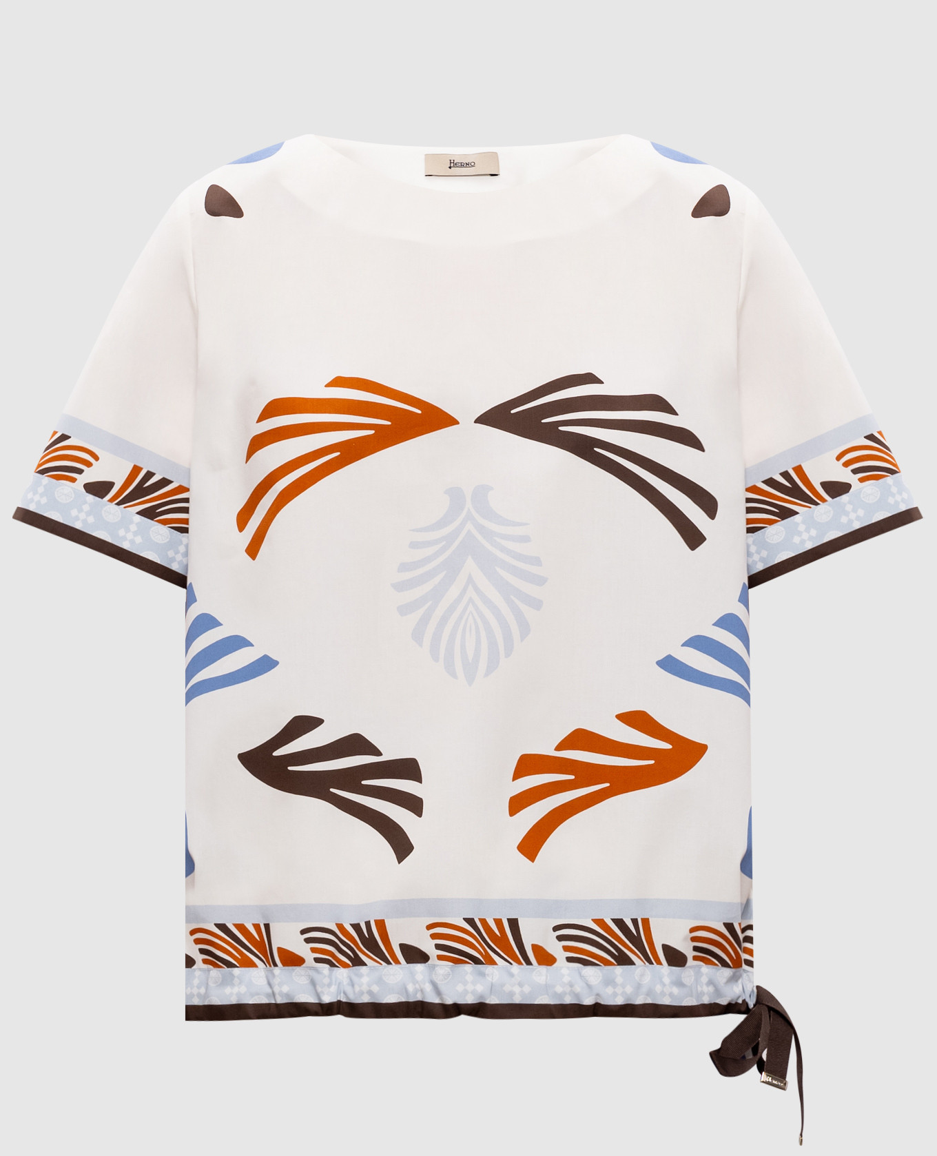 Блуза кольору айворі з контрастним принтом