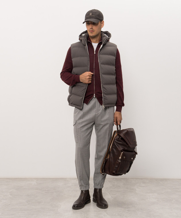 Brunello Cucinelli Бордовый меланжевый кардиган из кашемира, шелка и льна MSY00106 изображение 2