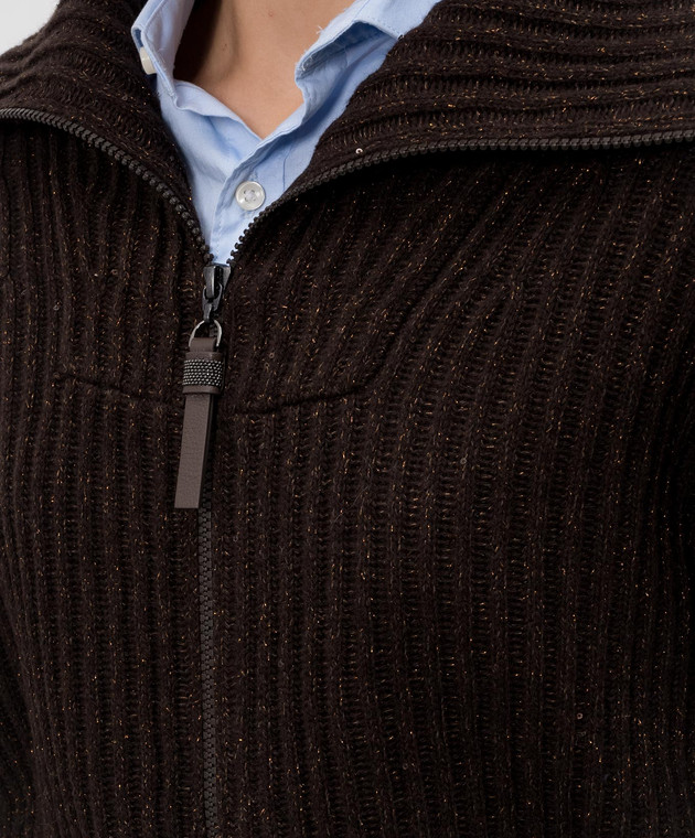 Brunello Cucinelli Коричневий кардиган з кашеміру та шовку MBM753506P зображення 5