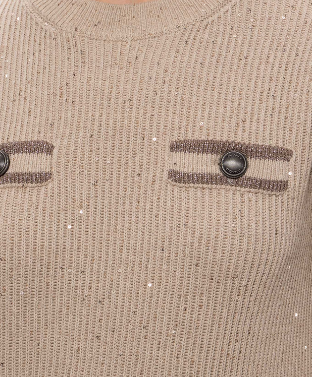 Brunello Cucinelli Бежевое платье с пайетками MDV745A90 изображение 5