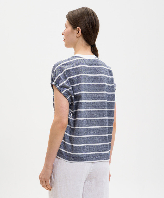 Peserico Синяя футболка с леном в полоску S06411J003028 изображение 4