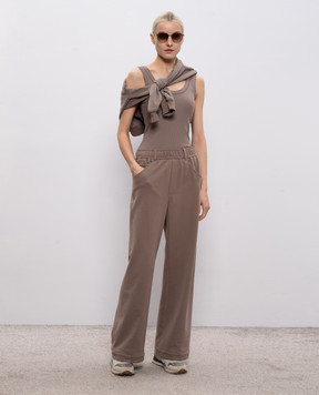 Brunello Cucinelli Коричневая майка в рубчике с цепочкой мониль MG902FP100