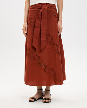 Twinset Теракотова спідниця міді з вишивкою 261TT2030