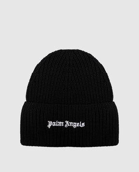 Palm Angels Чорна шапка з контрастною вишивкою логотипа PAMLC002KN001