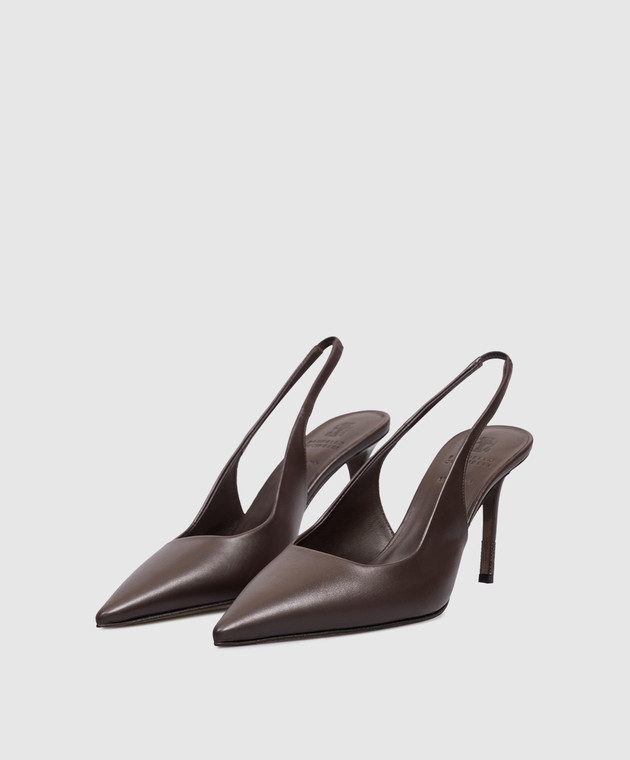 Brunello Cucinelli Коричневые кожаные слингбеки с цепочкой мониль MZSKC3256 изображение 2