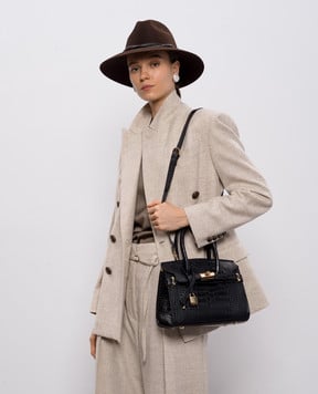 Gianni Notaro Черная кожаная сумка Cocco с тиснением под кожу крокодила 414COCCOORO