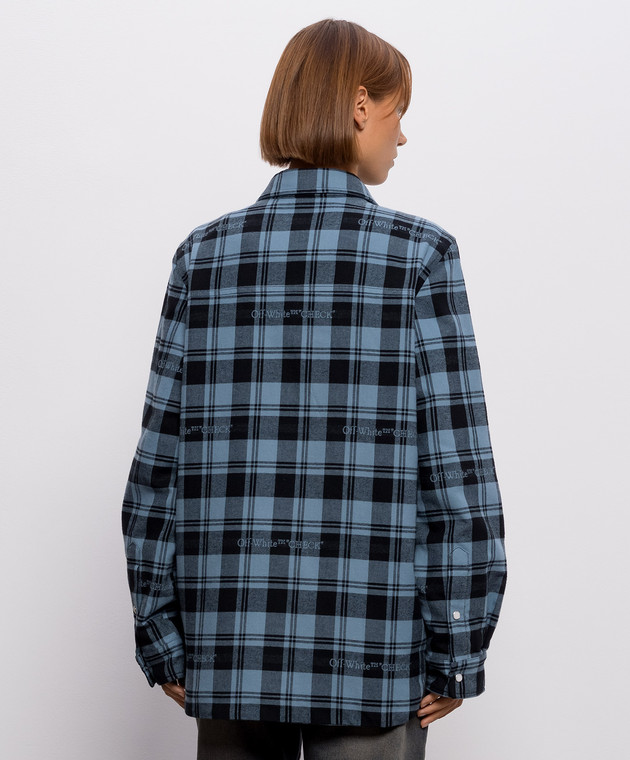 Off-White Синя куртка в стилі сорочки в клітинку 2FG00659T зображення 4
