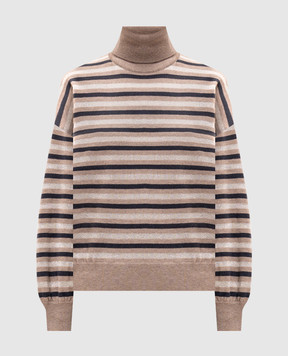 Brunello Cucinelli Бежевый гольф из шерсти, кашемира и шелка в полоску M16221903P