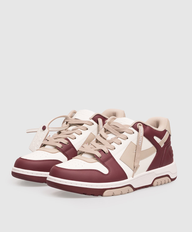 Off-White Бордовые кожаные кроссовки Out Of Office OF05726609 изображение 2