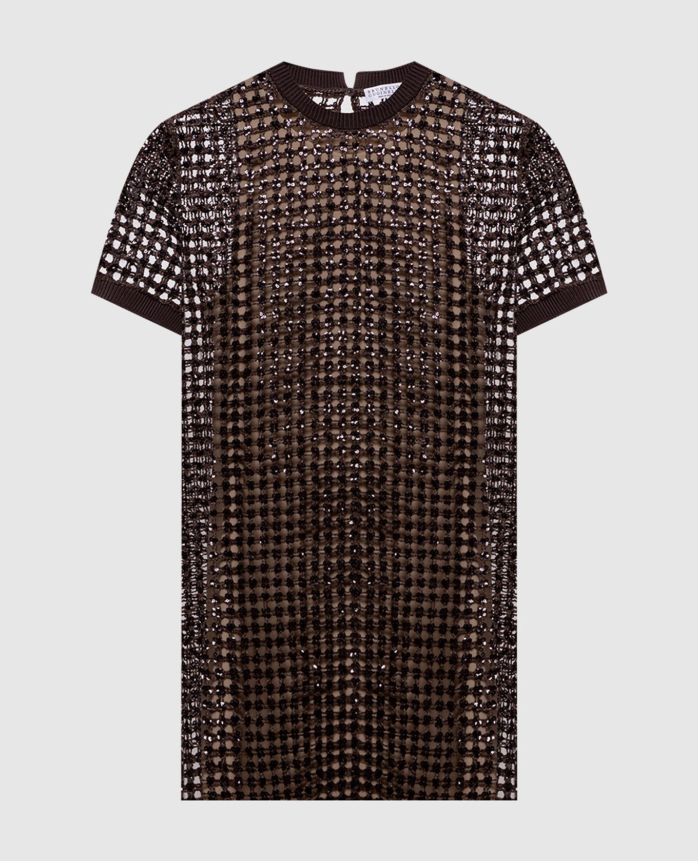 

Коричневое ажурное платье из шелка и льна с пайетками, Коричневый, Повседневные платья