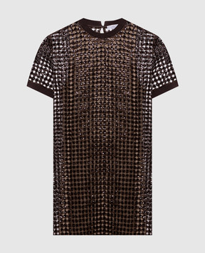 Brunello Cucinelli Коричнева ажурна сукня із шовку та льону з паєтками MCBR11A90