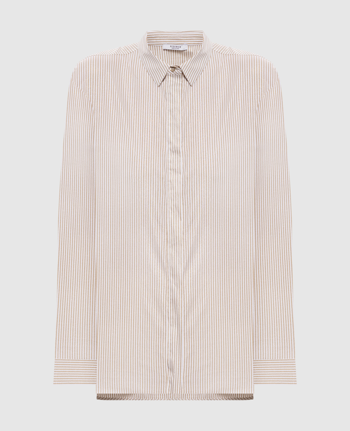 

Бежевая рубашка в полоску с люрексом, Бежевый, Рубашки