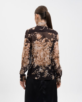 Dolce&Gabbana Коричневые блузки из шелка в цветочный принт F5R64TIS1ZO