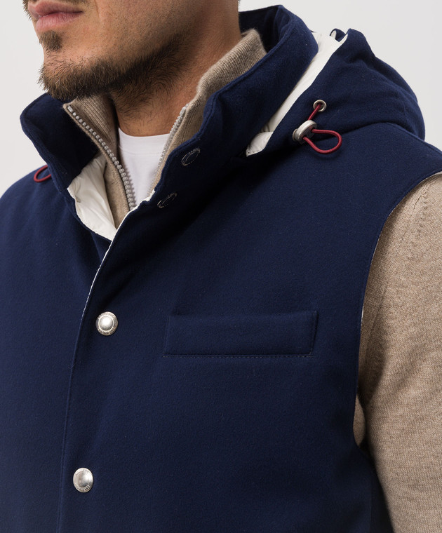 Brunello Cucinelli Синій пуховий жилет з вовни з капюшоном MM4701775 зображення 5