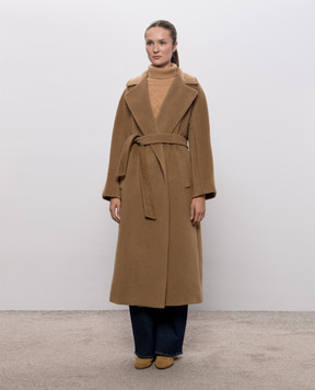 Max Mara Weekend Коричневое пальто TEMPERA на запах с шерстью альпаки WKDTEMPERA