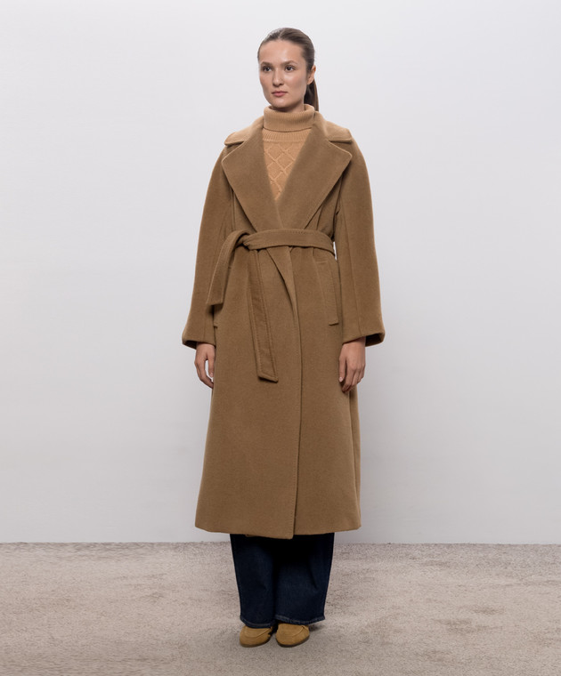 Max Mara Weekend Коричневе пальто TEMPERA на запах з вовною альпаки WKDTEMPERA зображення 3