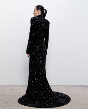 Richard Quinn Чорна велюрова сукня максі в паєтки RQSS26CARRYO29