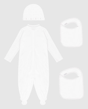 Brunello Cucinelli Детский белый комплект из комбинезона, шапки и слюнявчиков BL824ST02R