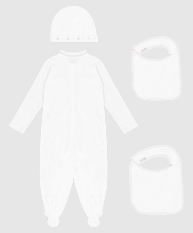 Brunello Cucinelli Детский белый комплект из комбинезона, шапки и слюнявчиков BL824ST02R изображение 2