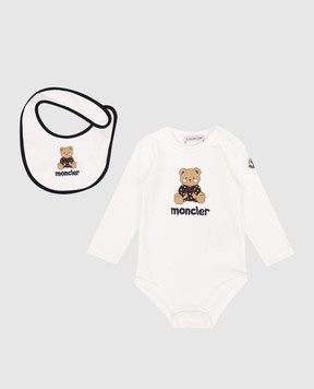 Moncler ENFANT Дитячий білий комплект з боді та слинявчика з логотипом L19518P000038392E