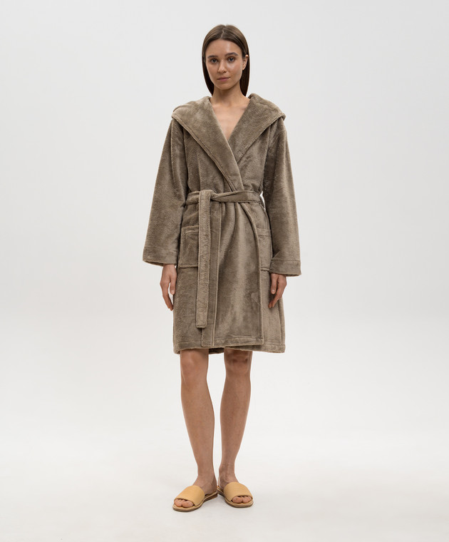 L'Appartement Коричневый махровый халат с капюшоном SANTANABATHROBE изображение 2