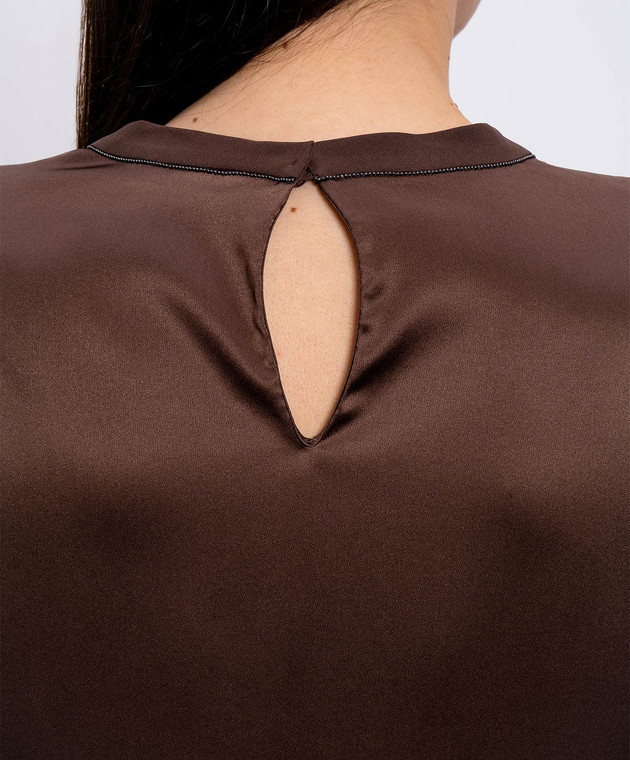 Brunello Cucinelli Коричневый топ из шелка MPC59EH500 изображение 5